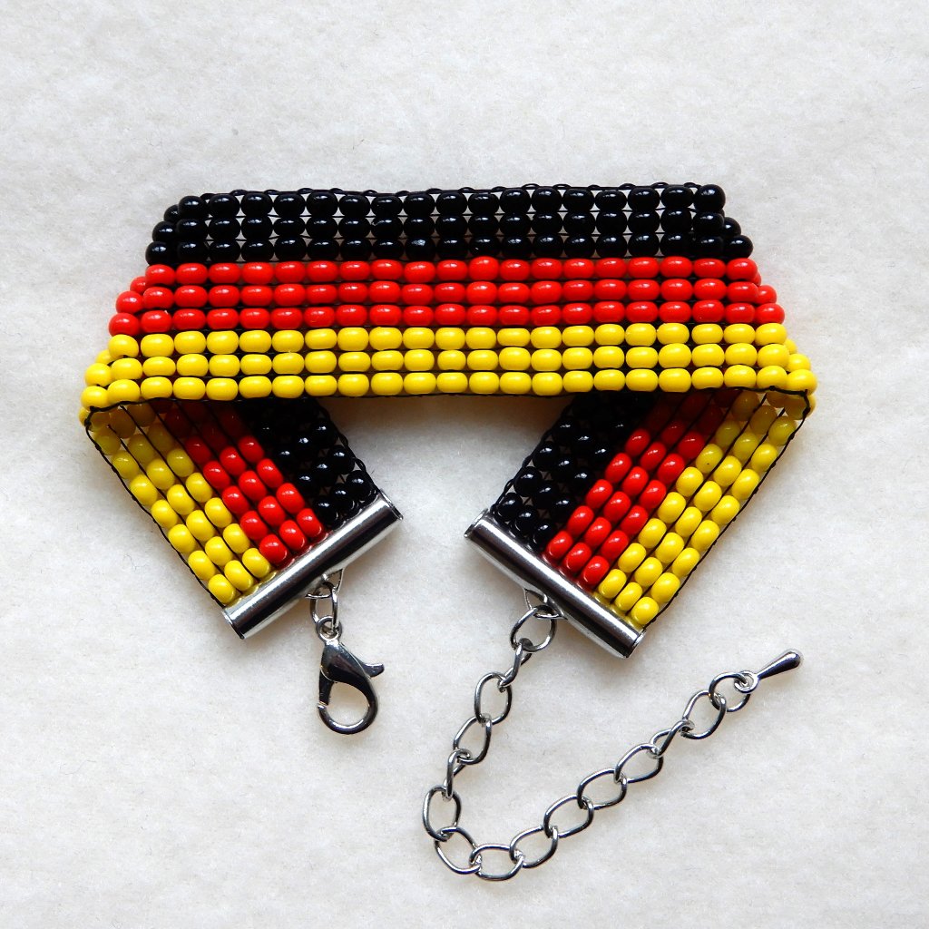 Germany German Flag Bead Bracelet, Handmade, Adjustable Length, Deutschland